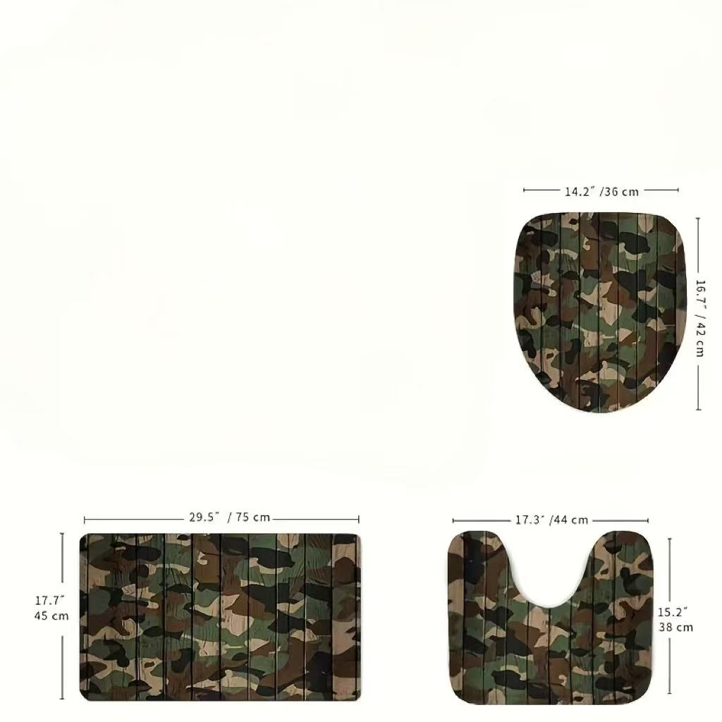 Camo Pattern Set - Camouflage Wood Grain Bathroom Rugs 3