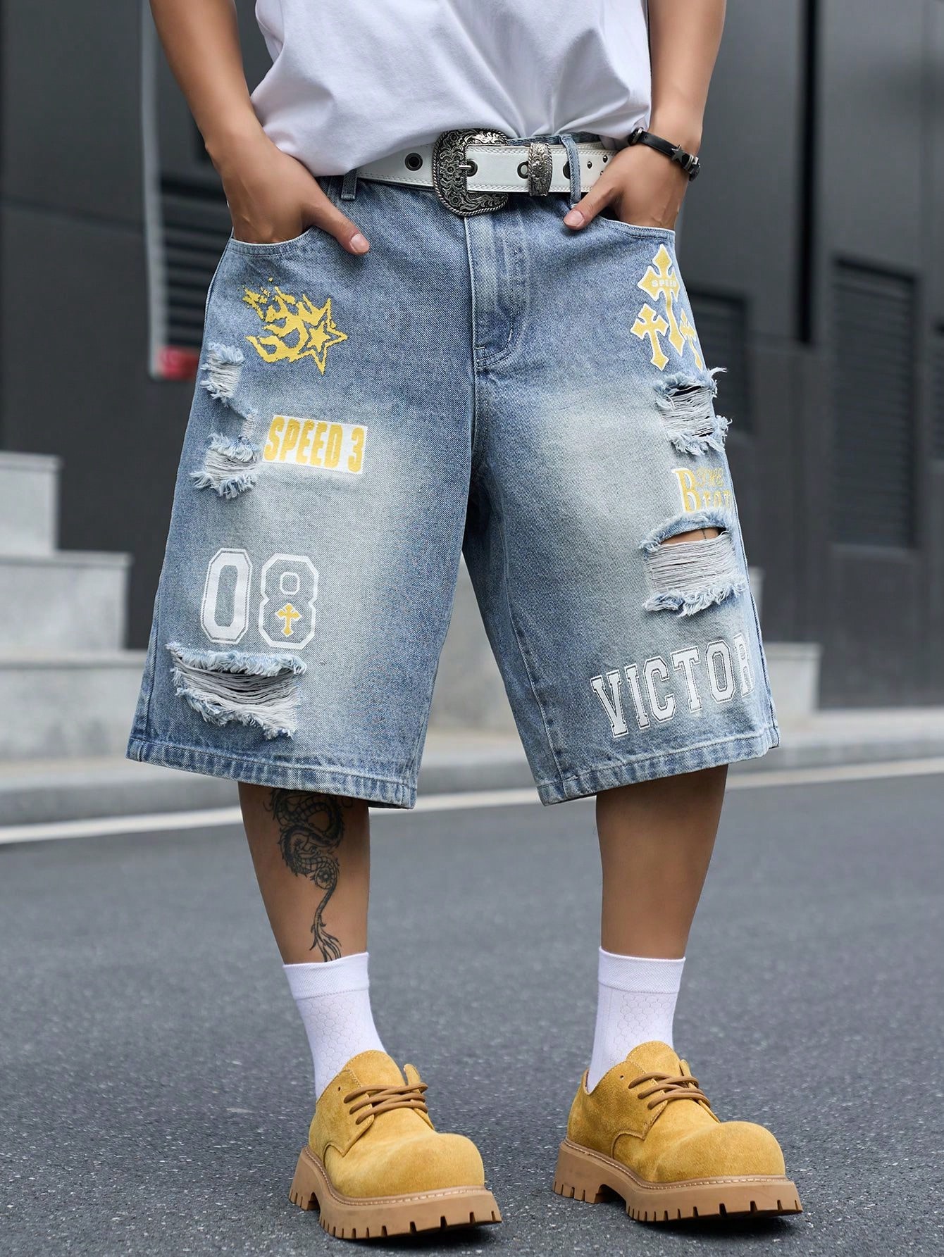 Men's Loose Fit Denim Bermuda  - Street Fashion Types review and price