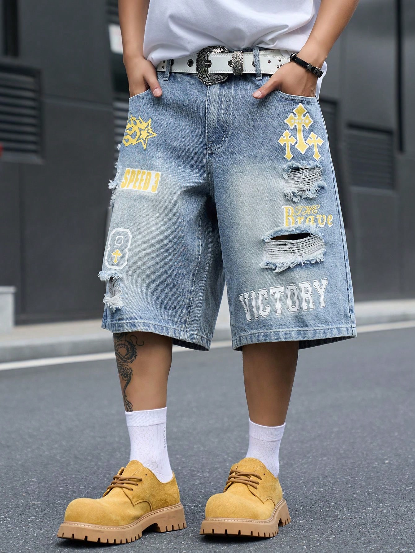 Men's Loose Fit Denim Bermuda  - Street Fashion Types review and price