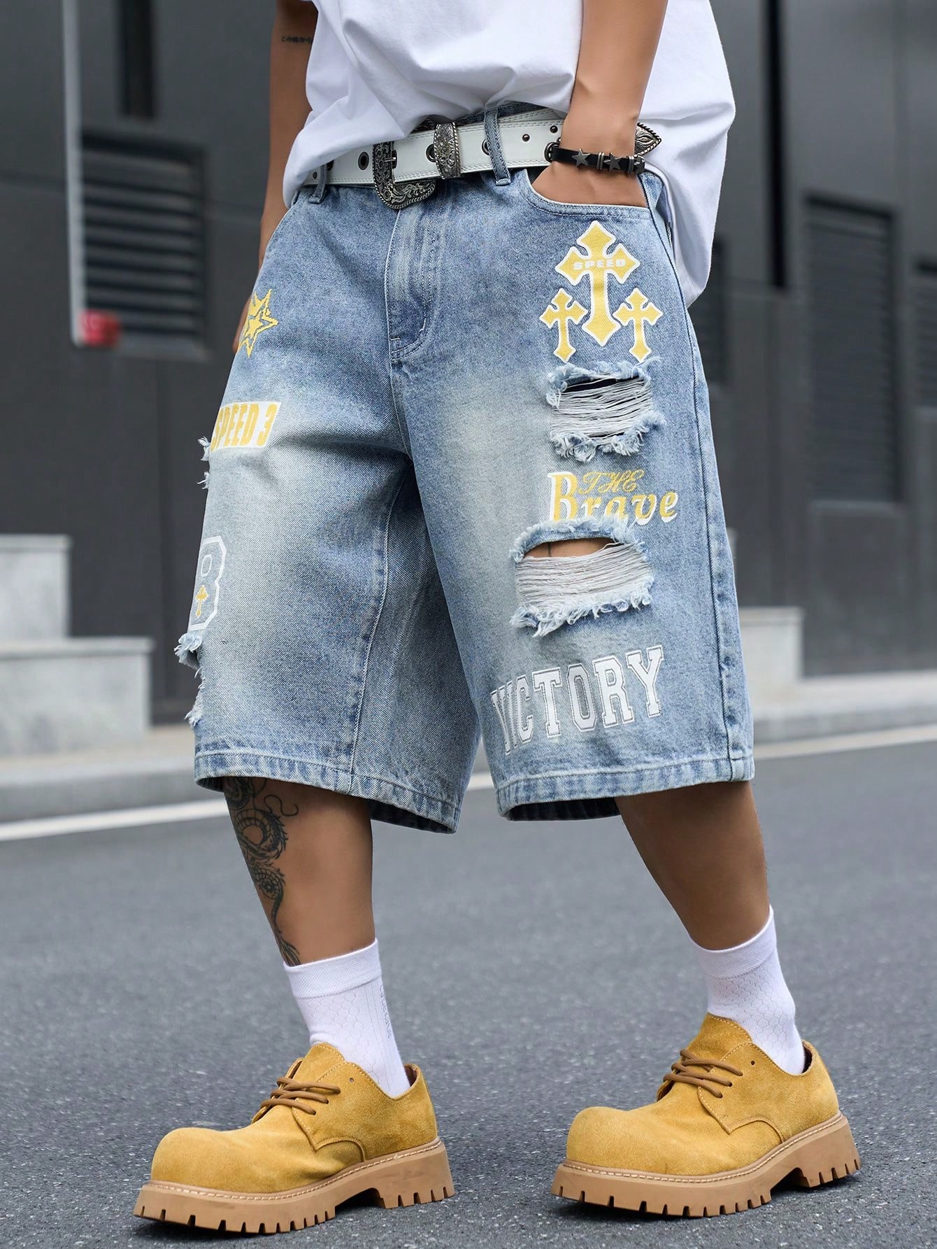 Men's Loose Fit Denim Bermuda  - Street Fashion Types review and price